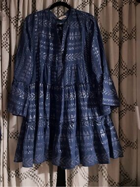 Elan Metallic Navy Tiered Mini Dress